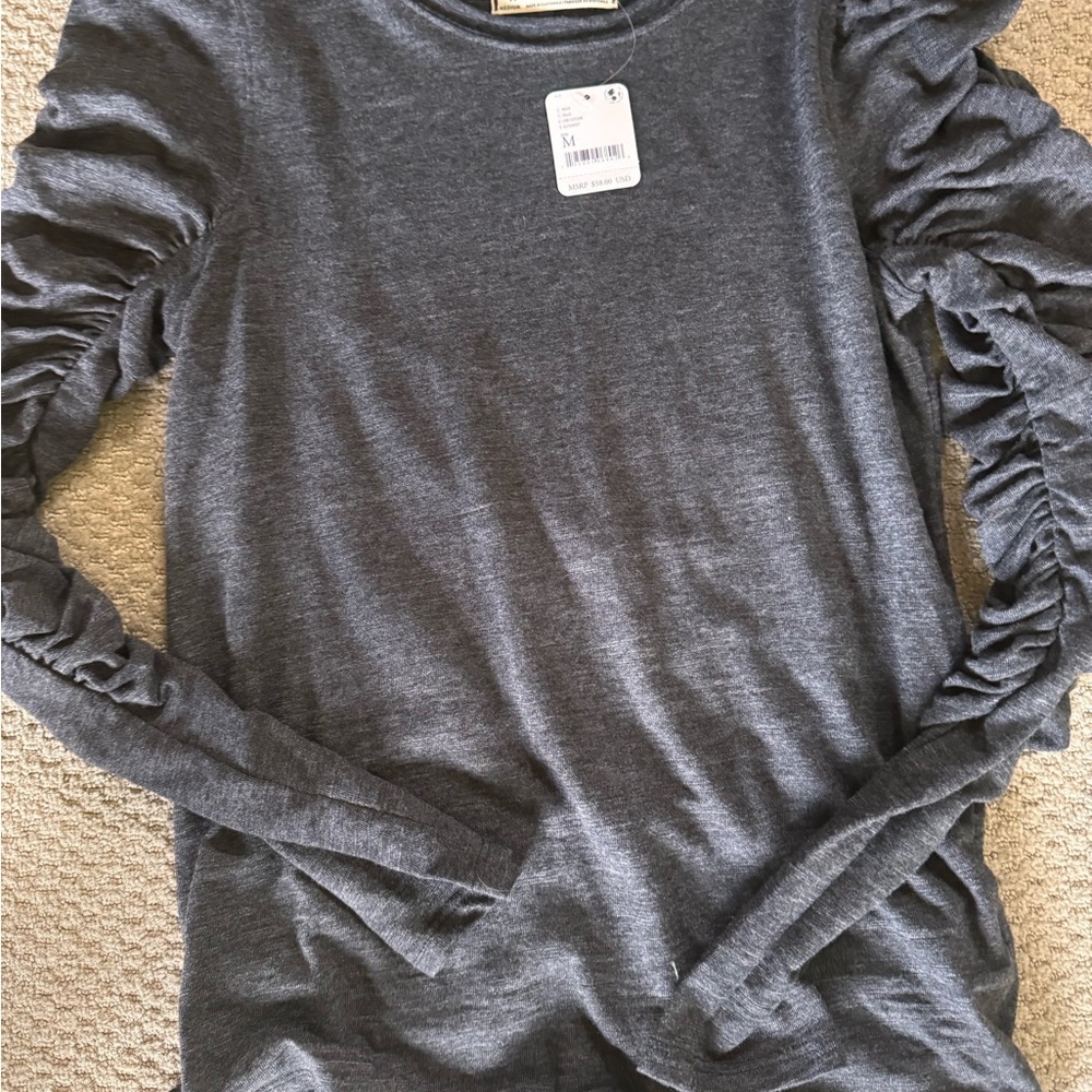 FP Charcoal Ruched Sleeve Sweatshirt